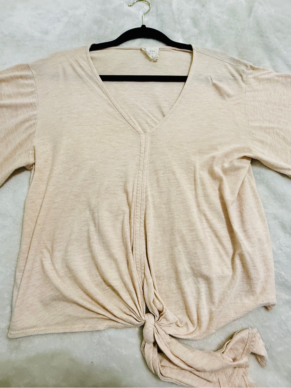 Harper Beige Tie-Front V-Neck Tunic